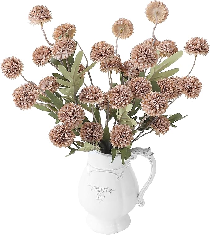 6pcs Light Taupe Faux Silk Mums Artificial Flowers, Bulk Fake Small Mini Chrysanthemums with Stems for DIY Wedding Centerpieces Floral Arrangements Vase Fillers Home Decorations