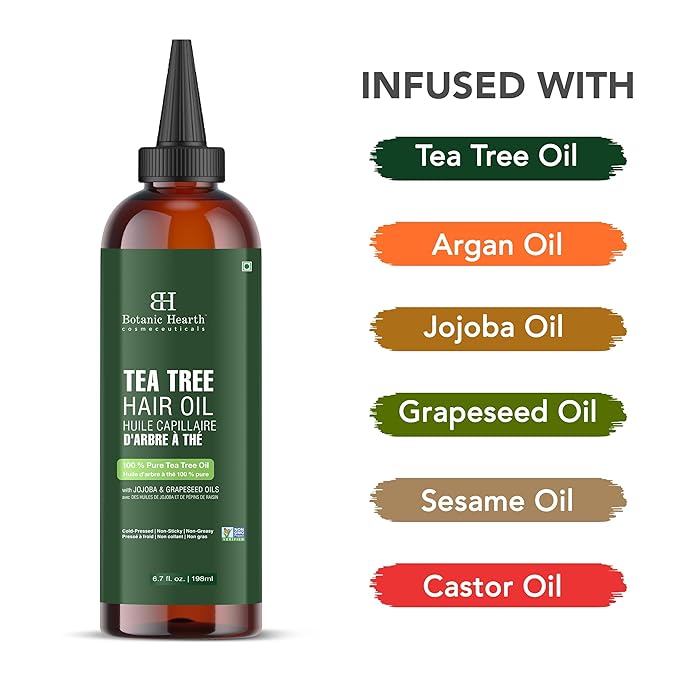 Botanic Hearth Hair Oil for Hair Growth & Hair Treatment Oils Strengthening Dry, Frizzy, Damaged Hair & Scalp Treatment | Tea Tree Hair Oil – 6.7 Fl Oz