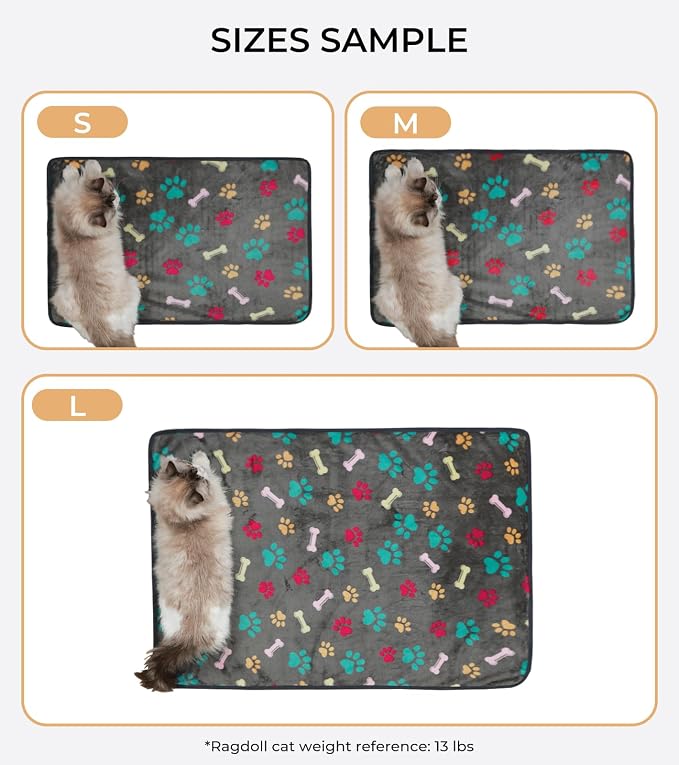 Luciphia 3 Pack Soft Fleece Dog Blankets for Medium Dogs Puppy Cats,30"x20" | Washable Throw Blanket for Crate, Couch, Bed, Travel. Cute Paw & Bone Print. Puppy Essential, Dog Gift,Grey