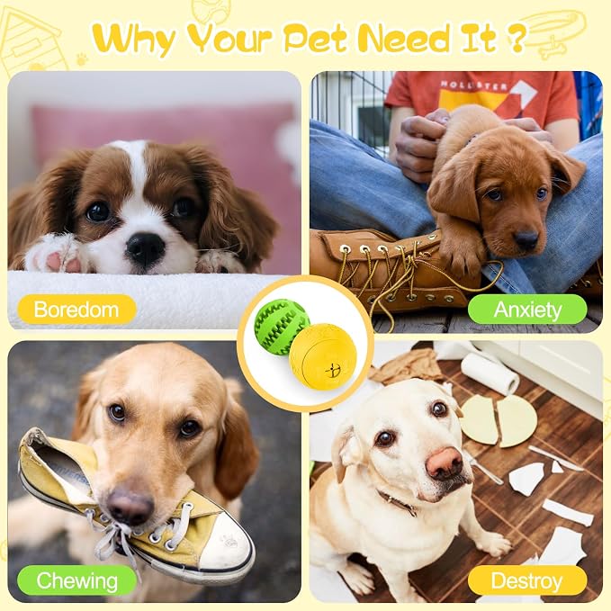 HIPPIH Dog Puzzle Toy 2 Pack, Interactive Dog Toys for Treat Dispensing | Durable Puppy Enrichment Toys, Dog Treat Ball for Teething, Slow Feeder, IQ Training, Green-2.75'', Yellow-3.14''