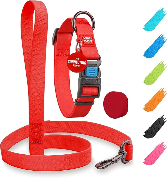 WAUDOG Waterproof Dog Collar Airtag Holder QR Tag Small Medium Large Dogs | Water and Dirt Resistant, Quick Dry QR Pet Tag Adjustable Durable Comfort for Male and Female Dogs Outdoor Walking Training
