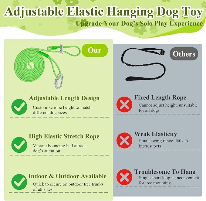Colorful Squeaky Hanging Dog Toy with Suction Cup for Small Dogs | Bungee Tether, Crinkle Bell Ball, Bouncing Self-Play Toy, Door Frame Mounted, Interactive Fetch for Puppy Teething & Exercise