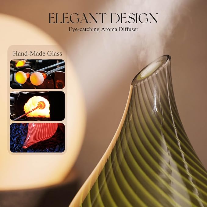 Porseme 150ml Essential Oil Diffuser Glass Color Changing Aroma Air Diffusers Aromatherapy Ultrasonic Cool Mist Humidifier 6 Running Hours Waterless Auto-Off for Sleeping Yoga Office Spa (Pure Grey)
