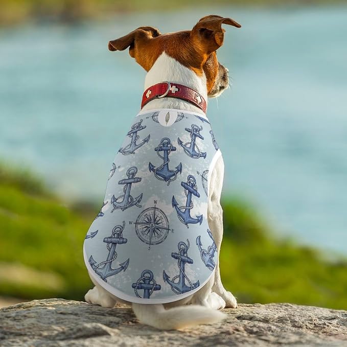 Fashion Cat Shirt Dog Tank Tops Pet Soft Breathable Clothes Cute Decor Anchor Nautical Compass