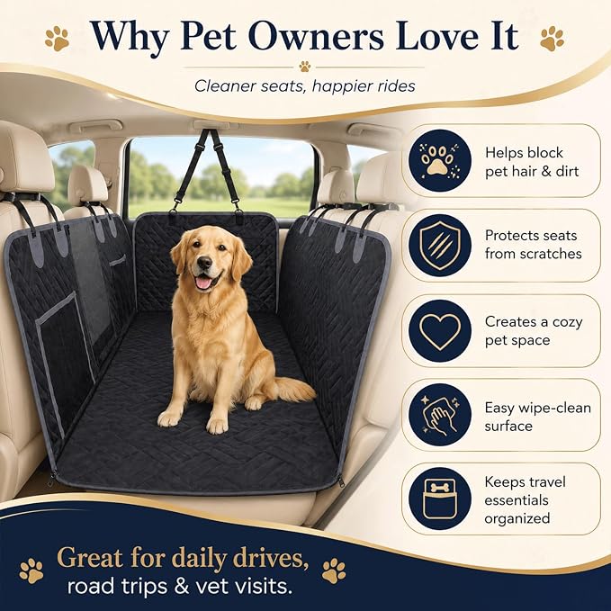 Dog Seat Cover for Back Seat Hard Bottom, XL Backseat Extender for Large Dogs (+420 lbs), Waterproof Dog Car Hammock with Door Protectors, Non-Slip Heavy-Duty Pet Seat Cover for Truck, SUV & Car