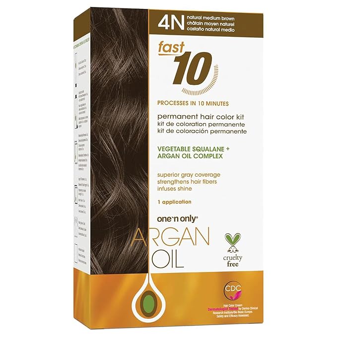One 'N Only Fast 10 Permanent Hair Color Kit - Hair Dye for Women with Argan Oil to Maintain Moisture Balance - Advanced Micro-Pigments for Natural Tones (4N Medium Brown)
