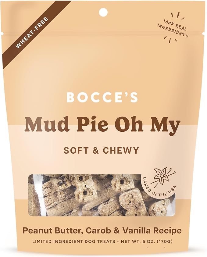Bocce's Bakery Mud Pie Oh My Soft & Chewy Dog Treats (PB, Carob & Vanilla) | Oven Baked, Wheat-Free Everyday Dog Treat Cookies - Made with Real, Limited Ingredients and Baked in The USA (6 oz)