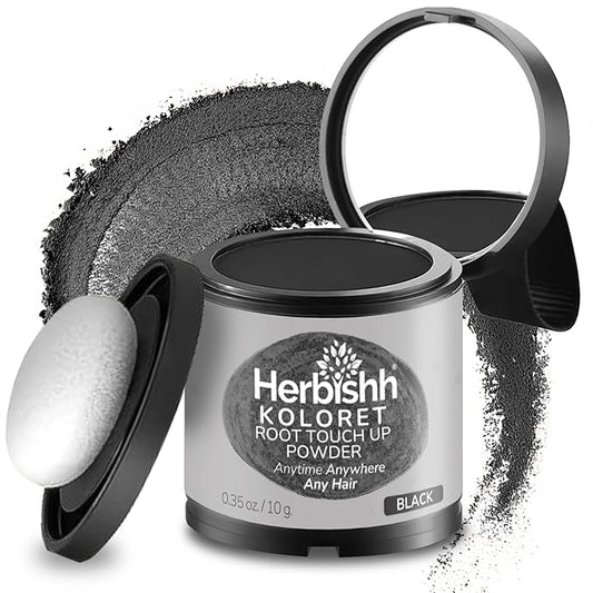 Koloret Root Touch Up Powder– Natural Black Powder for Women & Men, Instant Root Cover Up for Gray Coverage, Hairline Concealer for Thinning Hair & Bald Spots, Water-Resistant & Smudge-Proof, 10g