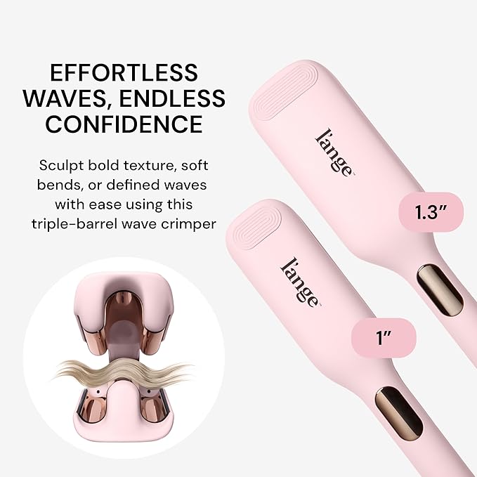 L'ANGE Hair SculptWaver Titanium Deep Wave Crimper | Modern Crimper for Easy, Uniform Waves & Sculpted Texture | Negative Ion Technology for Frizz-Free Shine & Smooth Hair (Blush - Large)