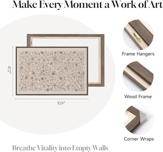 Extra Large Framed Vintage Neutral Wall Art for Living Room, Oversized Beige Retro Canvas Prints Artwork for Walls, Floral Rustic Painting Picture for Hallway Dining Room Wall Decor, 72x48 Inch