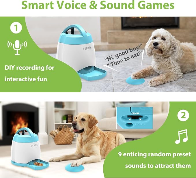 PETGEEK Dog Treat Dispenser Toy, USB-Charged Interactive Toy for IQ Play | Remote Push Button Control, 400ml Capacity Upgraded 3000mAh, Relieves Boredom, Blue Slow Feeder for Indoor& Outdoor Play