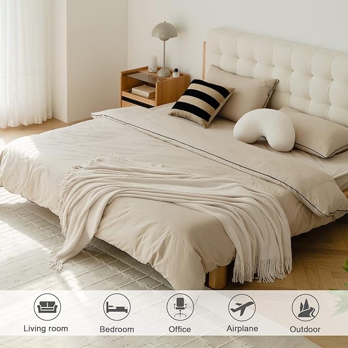 lifein Chenille Throw Blanket 50x60 - Soft Boho Knitted Blanket for Couch Cozy Farmhouse Decor Bed Throw, Lightweight All Season White/Cream Blanket, Decorative for Living Room Bedroom Spring Decor