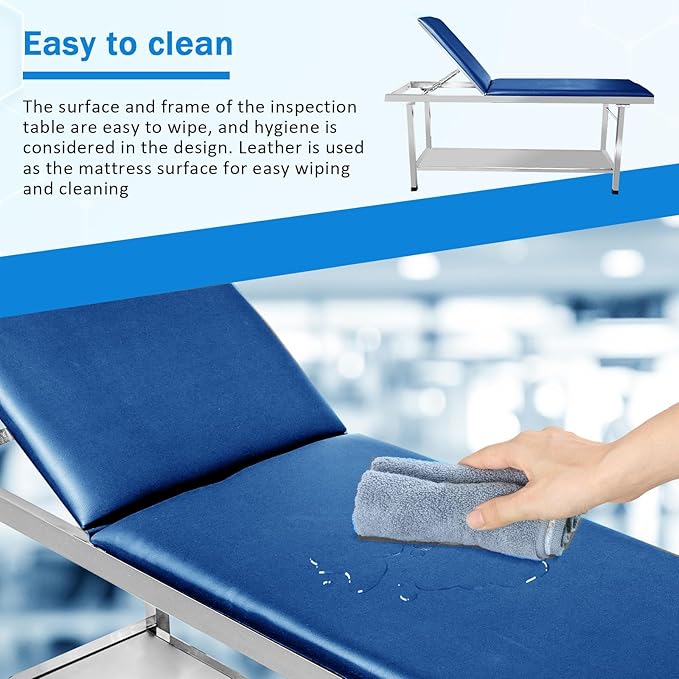 Adjustable Patient Treatment Table，Doctor Bed with Folding Legs is stable and durable，Folding Medical Exam Table holds 500 lbs，for Clinical examination table、Massage Table、Spa Beds、Beauty (blue)