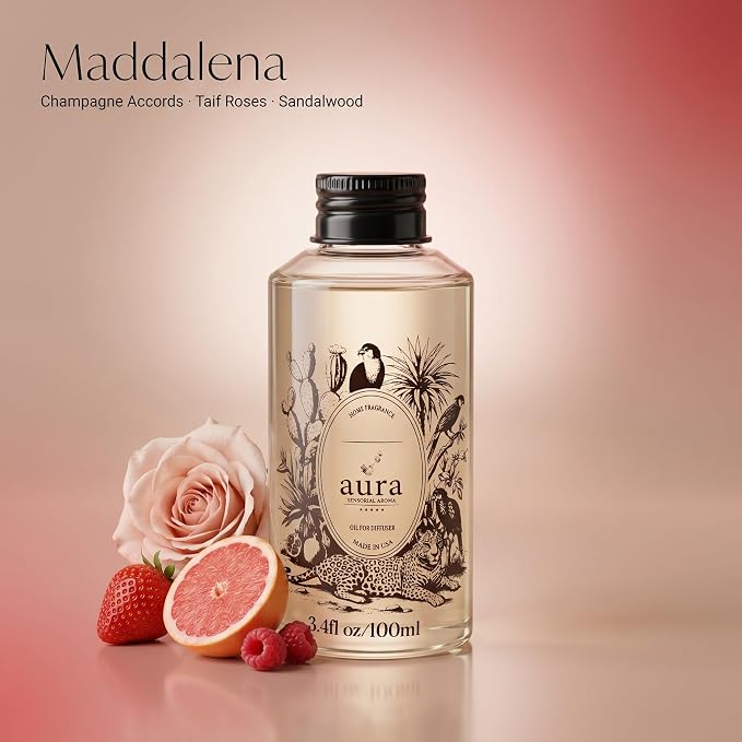 A U R A - Maddalena Fragrance Oil for Waterless Scent Diffuser - Inspired by J. Malone Tudor Rose | 3.4 fl oz / 100 ml Essential Oil Blend for Aromatherapy & Hotel Collection Diffuser