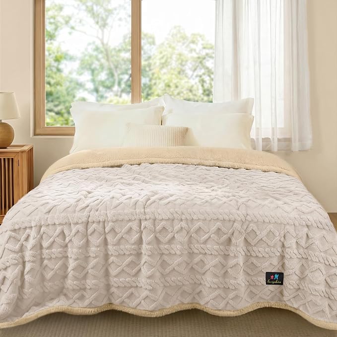 Luciphia Waterproof Blanket for King Bed Reversible Fleece Couch Cover | Reversible waterproof pet blanket with soft Sherpa fleece machine washable protect couch bed car, Beige-thicken 100" x 82"