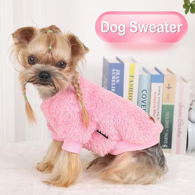 Dog Sweater Sweaters for Small Dogs Girl Purple Fleece Clothes Winter Soft Thickening Warm Puppy Boy Teacup Yorkie Chihuahua (XS,Pink)