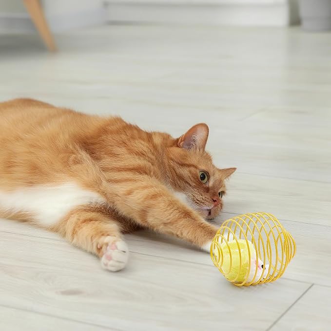 Jecery 5 Pcs Cat Toys Spring,Yellow Mouse,Yellow