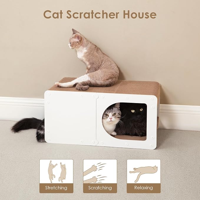 EHEYCIGA Cardboard Cat Scratcher House, 23-Inch Cat Scratch pad, White | Cat Scratching Board for Indoor Cats, High-density Corrugated Paper, Multi-function, Anti-scratch, Easy Install, Extra Large
