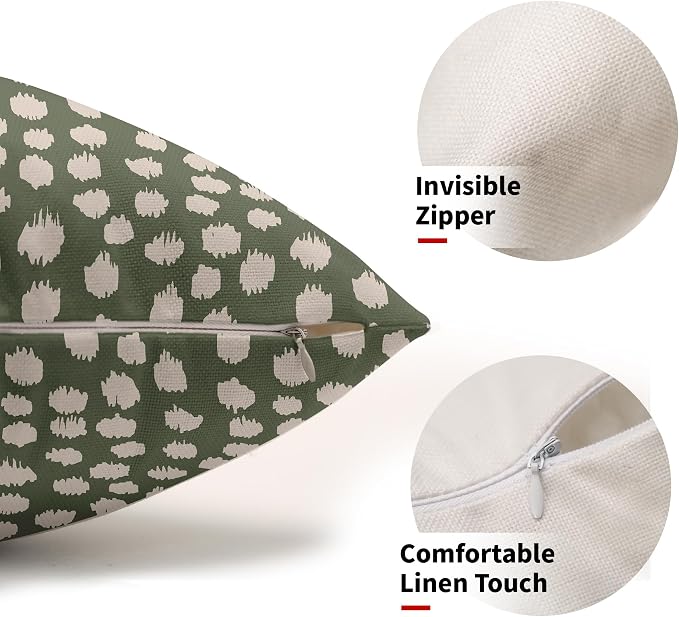 Dark Sage Green Cream Dots Lumbar Pillow Covers 12x20 Set of 2 Boho Design Polka Dot Print Throw Pillows Modern Outdoor Decorative Pillowcase Rectangle Linen Cushion Cases Decor for Sofa Couch Bed