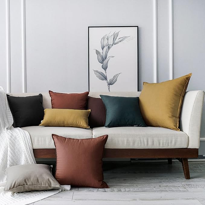 Jeanerlor Cotton Linen Decorative 12"x20" Lumbar Throw Pillow Case Cushion Cover with Twin Needles Stitch on Edge,for Wedding/Party/Gift/Car (30 x 50cm), Dark Green