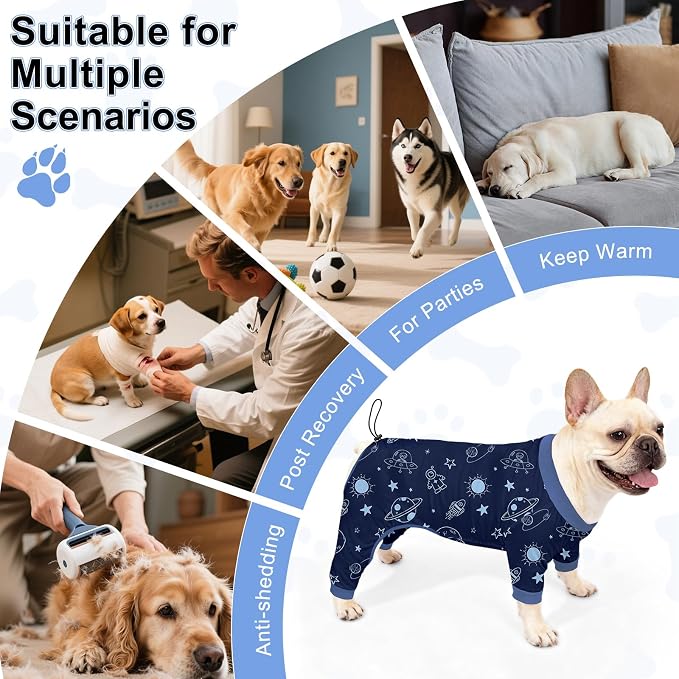 Bienbee Dog Pajamas, 4 Pack Adjustable Onesies for Small to Large Dogs L | Dog Shedding Suit with Soft Fabric, Breathable & Stretchy, and Adjustable Back Length for Sleeping Lounging and Daily Use