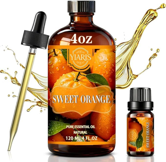 Sweet Orange Essential Oil-YIARIS Sweet Orange Essential Oil with Glass Dropper-4.33 Fl Oz,Pure and Natural Fragrance Oil for Aroma Diffuser,Home Fragrance,Cleaning,Personal Care,Massage,Yoga