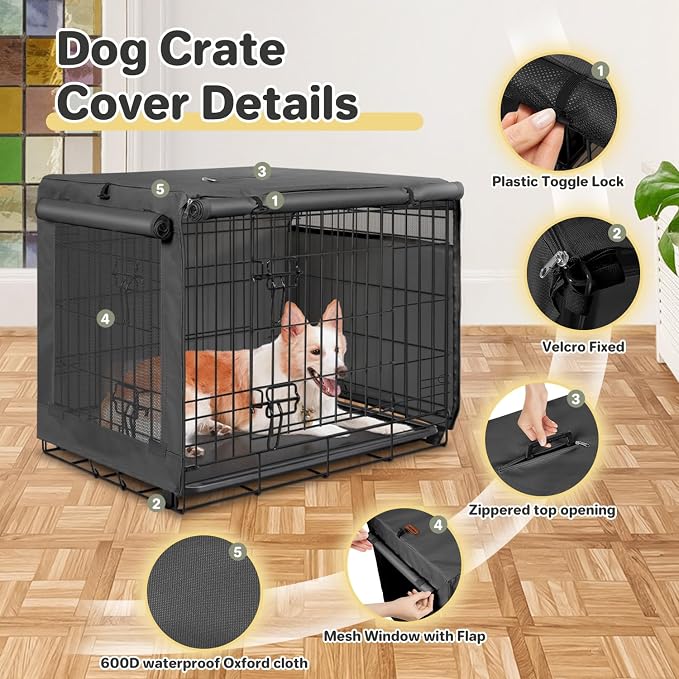 Seiyierr Dog Crate Cover, Dog Kennel Cover Universal Fit for 24 Inch Wire Dog Crate, Lightweight 600D Polyester Fabric with Double Door, Dog Enclosure Covers, Pet Crate Covers, Black