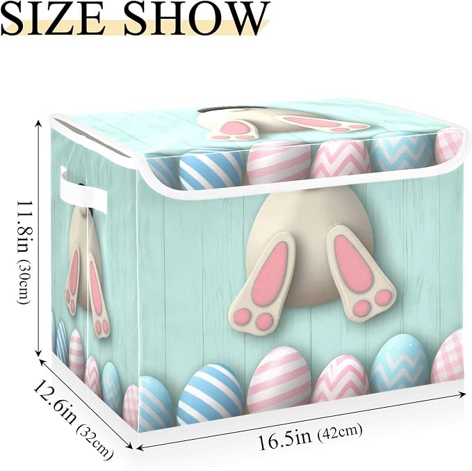 Easter Bunny Storage Bins with Lids and Carrying Handle,Foldable Storage Boxes Organizer Containers Baskets Cube with Cover for Home Bedroom Closet Office