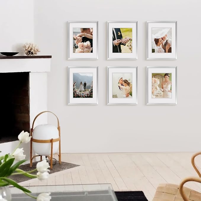 upsimples 8x10 Picture Frame, Gallery Wall Frames Set of 5, Silver | Photo Frame Collage Wall Decor, 8 x 10 Frame, 5x7 Frame with Mat for Family, Baby, Hallway, Christmas
