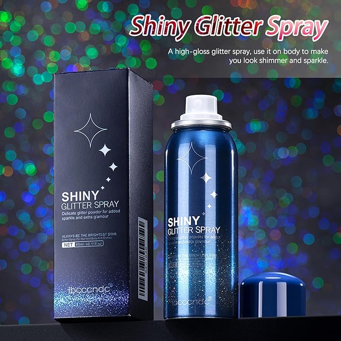 Body Glitter, Body Glitter Spray, Glitter Spray for Hair and Clothes, Quicking Drying and Long Lasting Shiny Glitter Hairspray for Stage, Music Festival Rave and Makeup Prom 2.11 Fl Oz