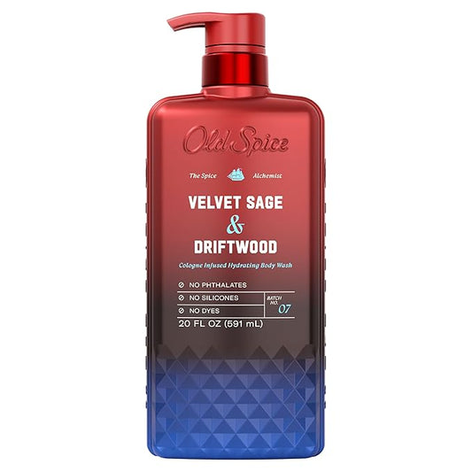Old Spice Body Wash for Men, The Spice Alchemist Collection, 24/7 Cologne Infused Hydration, No Trade Off Formula, Free of Phthalates Silicones & Dyes, Velvet Sage + Driftwood Scent, 20 oz