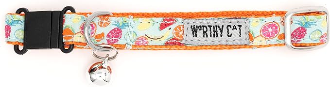 THE WORTHY DOG Characters Patterns, Breakaway Cat Collar with Bell, Blue