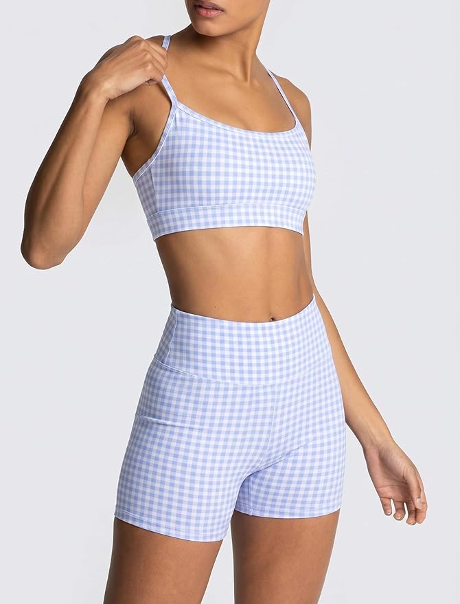 ABOCIW Workout Sets for Women 2 Piece Color Block Strappy Sports Bra High Waist Shorts Gym Yoga Pilates Outfits
