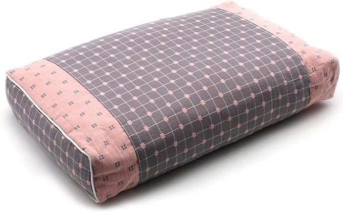 Upgraded Buckwheat Neck Pillows, Buckwheat Hull Pillow for Pain Relief, Pillow Cube for Sleeping with Zipper Washable Cotton Cover, Neck Support Meditation Cushion (18x10 Inch, Grey&Pink)