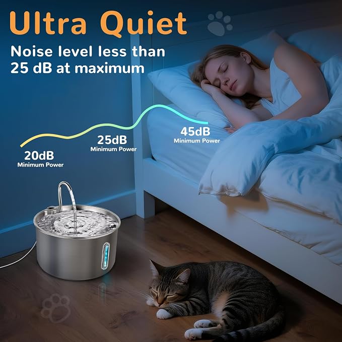 Stainless Steel Cat Water Fountain, 135oz/4L, 12 Filters | Automatic Pet Water Dispenser with Ultra-Quiet Adjustable Pump and 3 Flow Modes for Cats, Dogs, Multi-Pet Homes