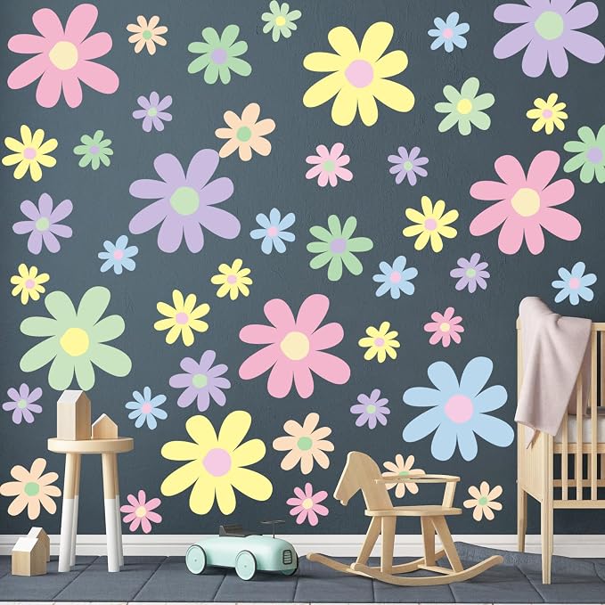 TaoBary 12 Sheet Daisy Wall Sticker Decal,Fresh Color,Attractive Style | Big Flower Wall Sticker, Pink White Floral Decal, Daisy Bedroom Room Decor, Removable Peel and Stick, Nursery Home Wall Decor