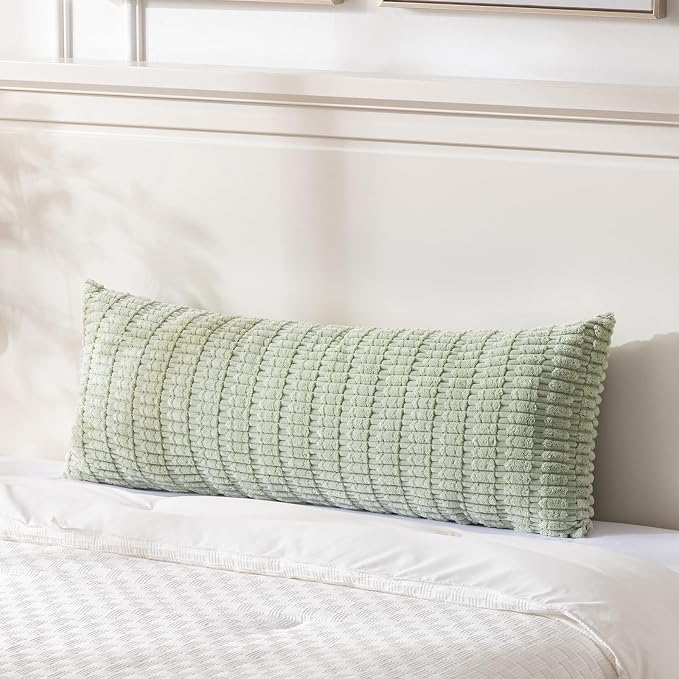 Fancy Homi Decorative Throw Pillow Covers for Bed Couch Bedroom Bench, Soft Corduroy Solid Pillow Case, Rustic Farmhouse Boho Room Decor,54" x 20" (Pack of 1),Sage Green