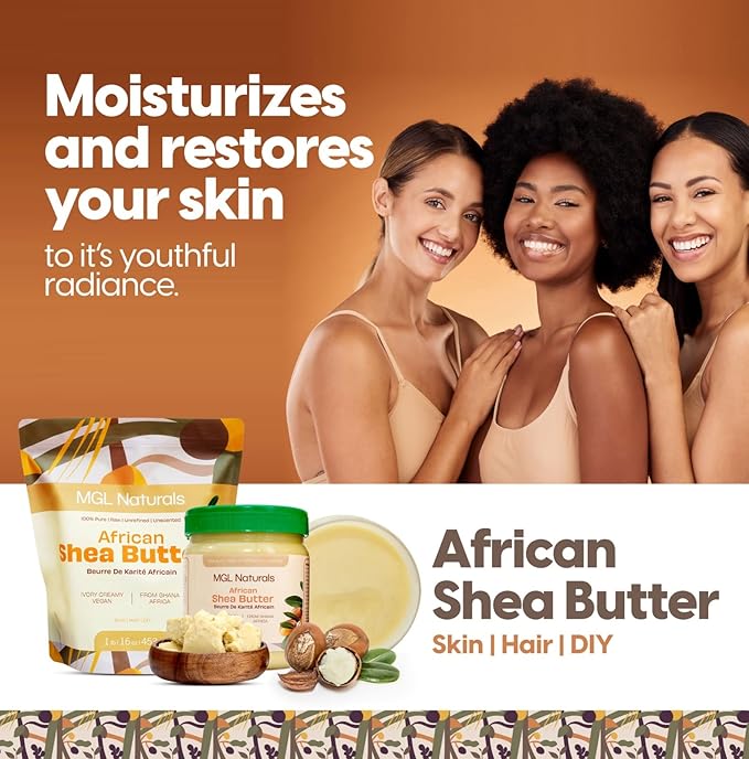 MGL Naturals Raw African Shea Butter Ivory 1 lb, 100% Pure and Unrefined. Nourish and moisturize skin and hair. Use alone or DIY recipes. From Ghana, West Africa. (1 lb)