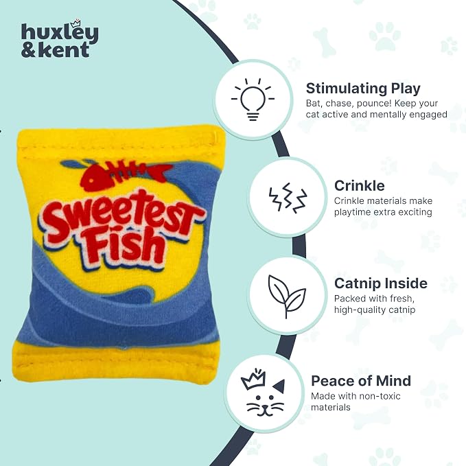 Huxley & Kent Plush Crinkle Catnip Cat Toy, Sweetest Fish