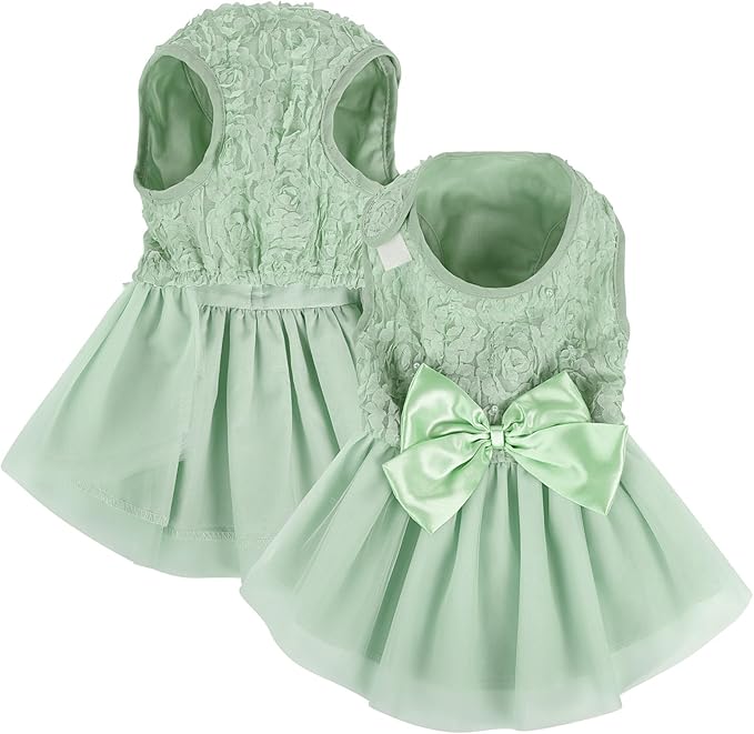 ASENKU Dog Dress Pet Wedding Dress Puppy Birthday Party Outfit, Green XL | Dog Flower Girl Dress With Leash Hole, Princess Puppy Dress For Weddings, Daily Wear, Fits Small Medium Large Dogs Cats