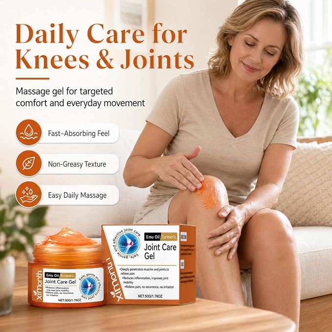 Ximonth Emu Oil Turmeric Joint Care Gel, 3 Pack 1.76 oz Each, Smooth Topical Massage Gel for Knees, Back, Neck, Shoulders, Hands & Feet, Non-Greasy Daily Self-Care Gel