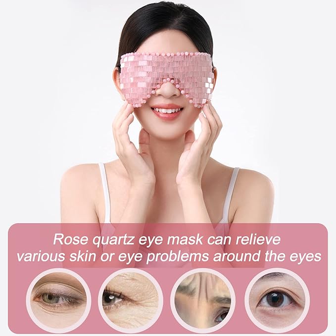 ideayard Rose Quartz Eye Mask, Natural Crystal Anti-Aging Hot or Cold Using, Eye Mask for Puffy Eyes, Dark Circles & Eye Fatigue Relief, Reusable Skin Care Sleep Mask