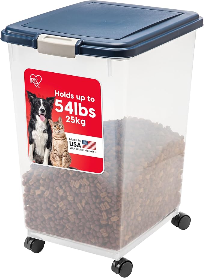 IRIS USA Dog Food Storage Container, Up to 54 lbs, Navy, Made in USA