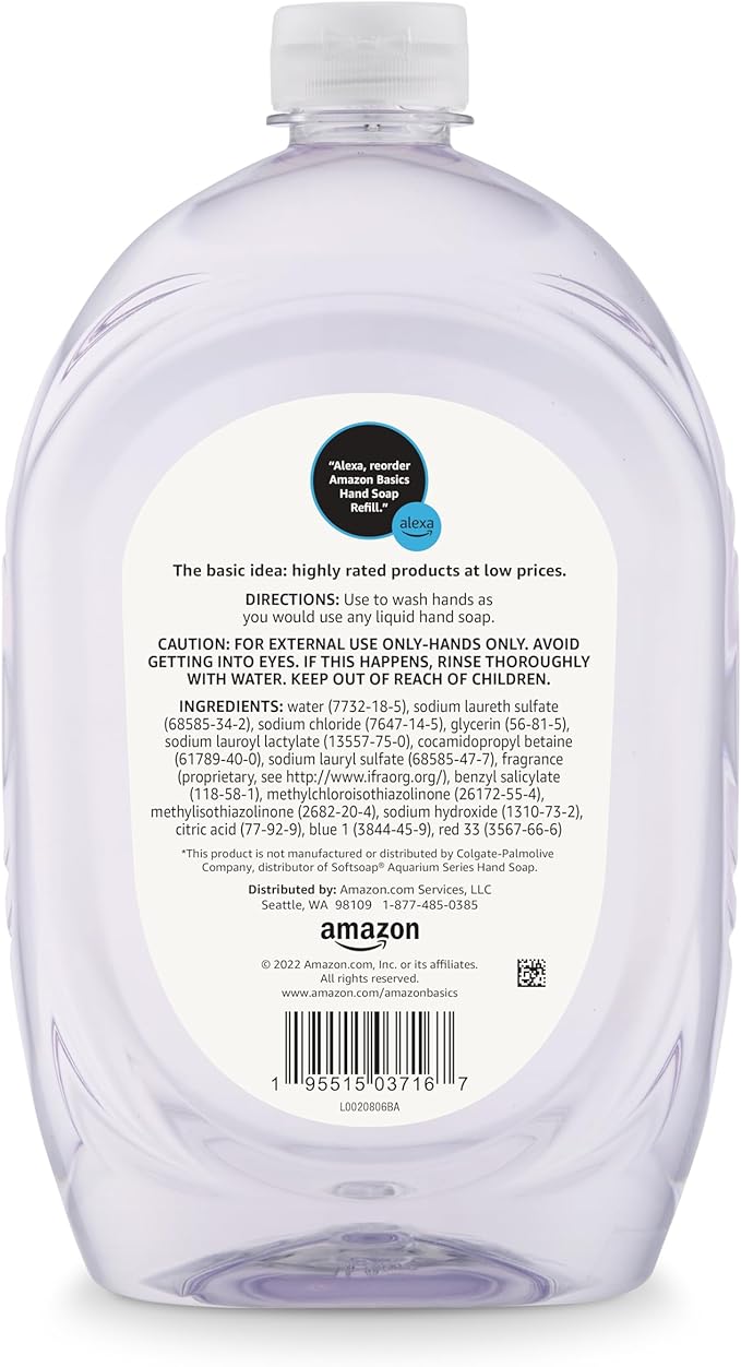 Amazon Basics Gentle & Mild Clear Liquid Hand Soap Refill, Triclosan-Free, Dermatologist-Tested, pH Balanced, 50 Fl Oz, 2-Pack (Previously Solimo)