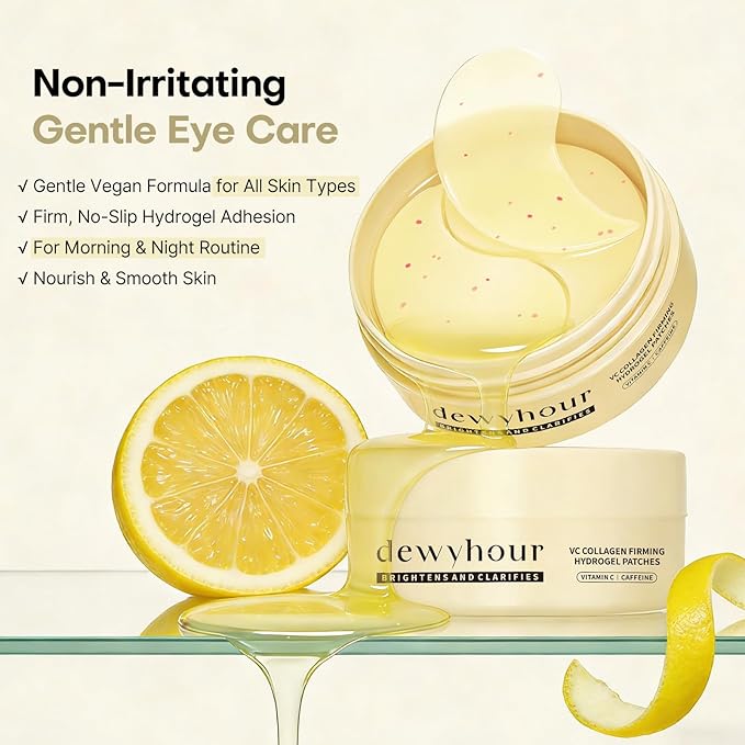 dewyhour Vitamin C Collagen Firming Hydrogel Patches - Under Eye Patches for Puffy Eyes & Dark Circles, Moisturizing Eye Mask with Caffeine & Hyaluronic Acid, Gentle Korean Skincare