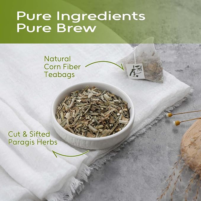 FullChea - Paragis Tea, 30 Teabags, 2g/bag - Whole Paragis Plant - Eleusine Indica Tea - Non-GMO - Caffeine-free - Support Respiratory Health & Boost Immunity