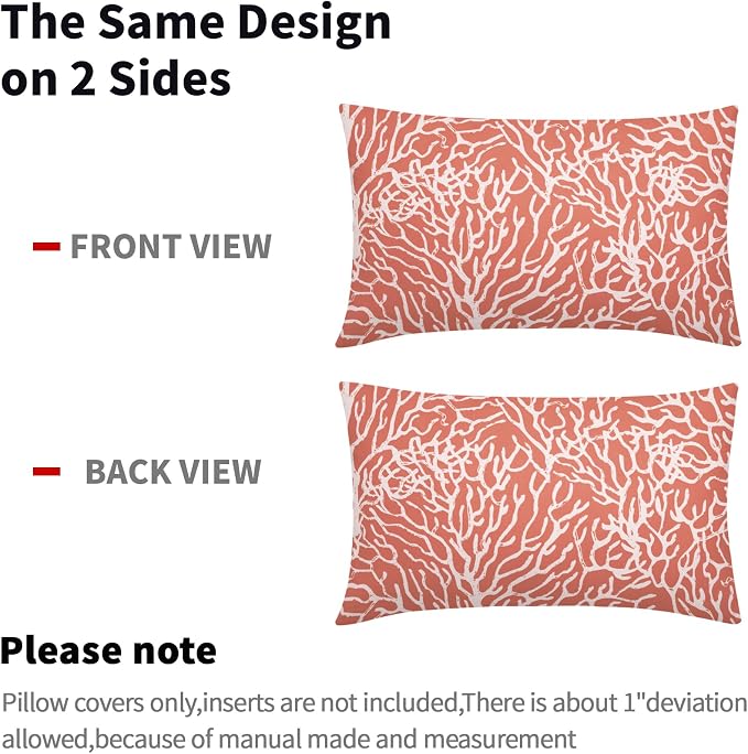 Nautical Coastal Lumbar Pillow Covers 12x20 Inch Set of 2 Summer Ocean Beach Coral Red Decorative Pillow Cases Outdoor Linen Cushion Cover Farmhouse Decor for Bedroom Home Sofa Couch Bed