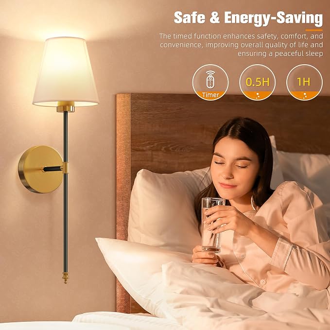 Battery Operated Wall Sconce Set of 2,Black-Gold Rechargeable Wall Lights with 10400mAh Dimmable Bulbs and Remote,10 Colors Wireless Wall Lamps for Bedroom Living Room Hallway Decor