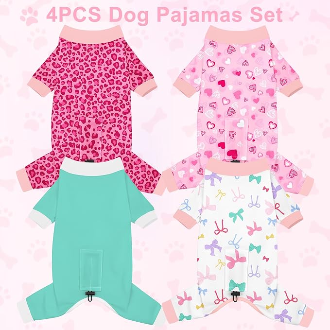 Bienbee Dog Pajamas, 4 Pack Adjustable Onesies for Small to Large Dogs XL | Dog Shedding Suit with Soft Fabric, Breathable & Stretchy, and Adjustable Back Length for Sleeping Lounging and Daily Use