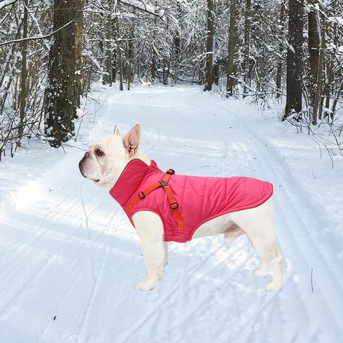 Geyecete Winter Warm Coat Waterproof Dog Winter Jacket with Harness Traction Belt,Windproof Pet Outdoor Jacket Dog Autumn-Pink-XXL